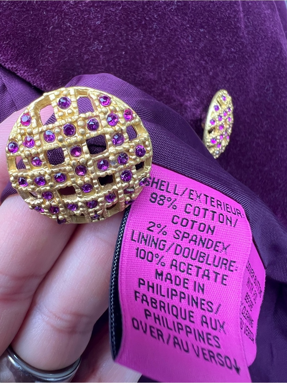 DIVA BY DANA BUCHMAN Purple Velvet Blazer with Gorgeous Jewel Buttons Womens 16 - Picture 14 of 16